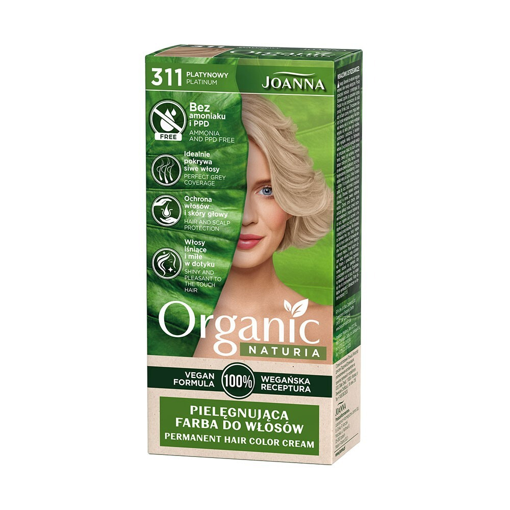 Безаміачна стійка крем-фарба для волосся Joanna Naturia Organic Permanent Color Cream 311 Platinum, 100 мл