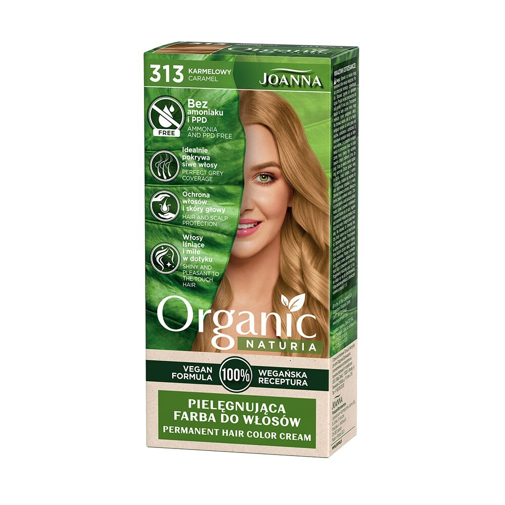 Безаміачна стійка крем-фарба для волосся Joanna Naturia Organic Permanent Color Cream 313 Caramel, 100 мл