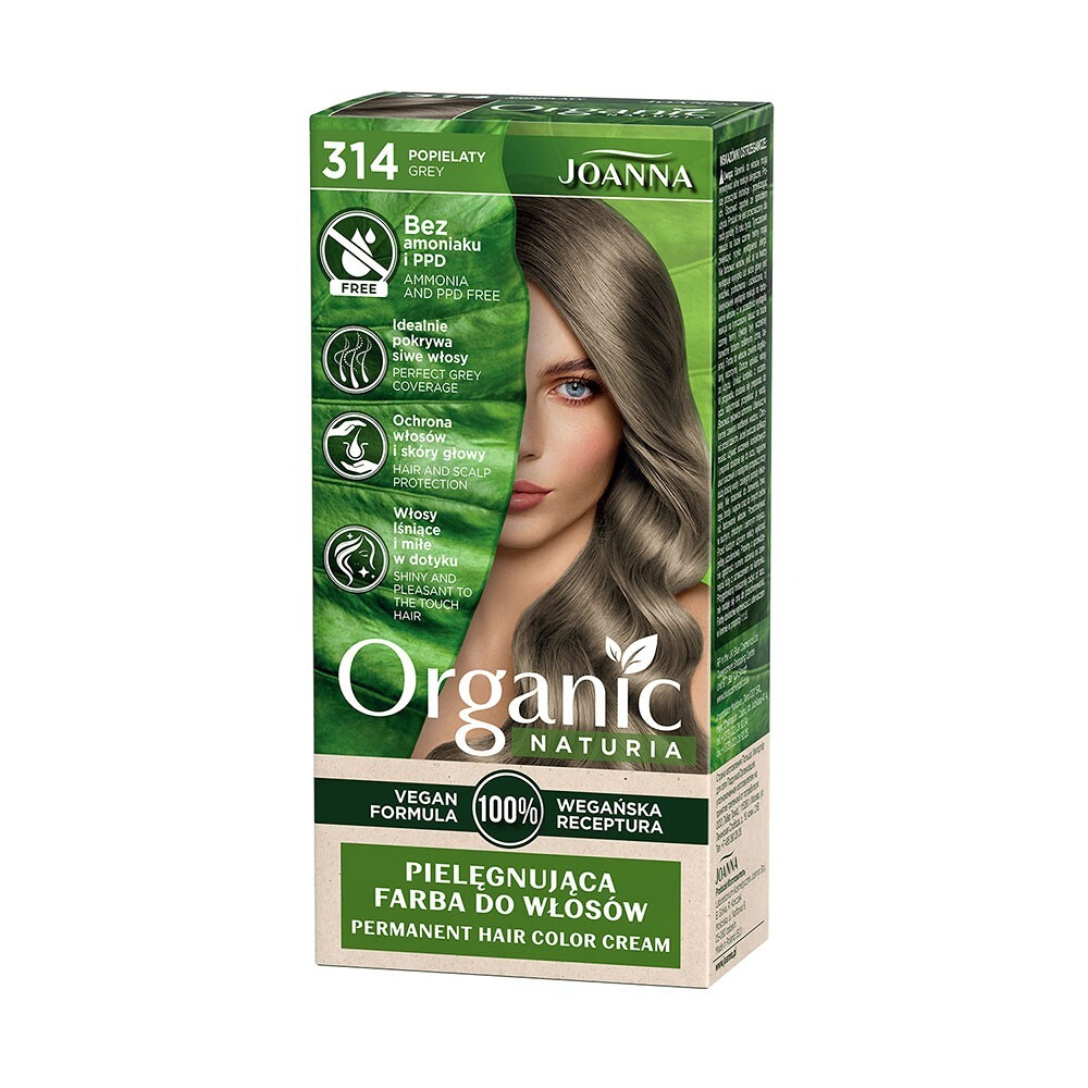 Безаміачна стійка крем-фарба для волосся Joanna Naturia Organic Permanent Color Cream 314 Grey, 100 мл