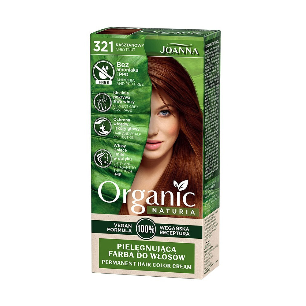 Безаміачна стійка крем-фарба для волосся Joanna Naturia Organic Permanent Color Cream 321 Chestnut, 100 мл