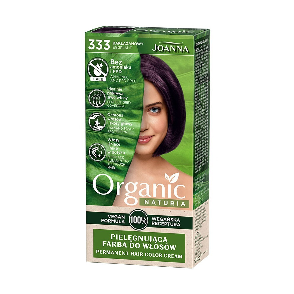 Безаміачна стійка крем-фарба для волосся Joanna Naturia Organic Permanent Color Cream 333 Eggplant, 100 мл