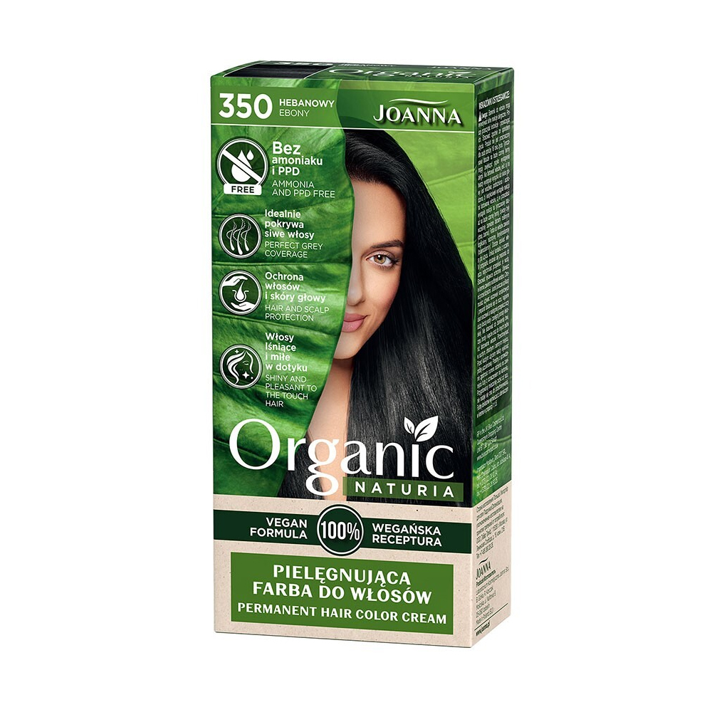 Безаміачна стійка крем-фарба для волосся Joanna Naturia Organic Permanent Color Cream 350 Ebony, 100 мл