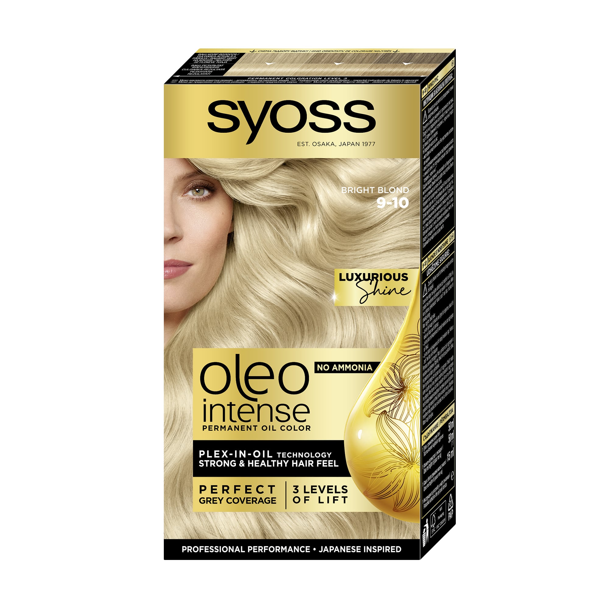 Уцінка! Безаміачна стійка фарба для волосся SYOSS Oleo Intense з олією-активатором 9-10 Яскравий блонд, 115 мл